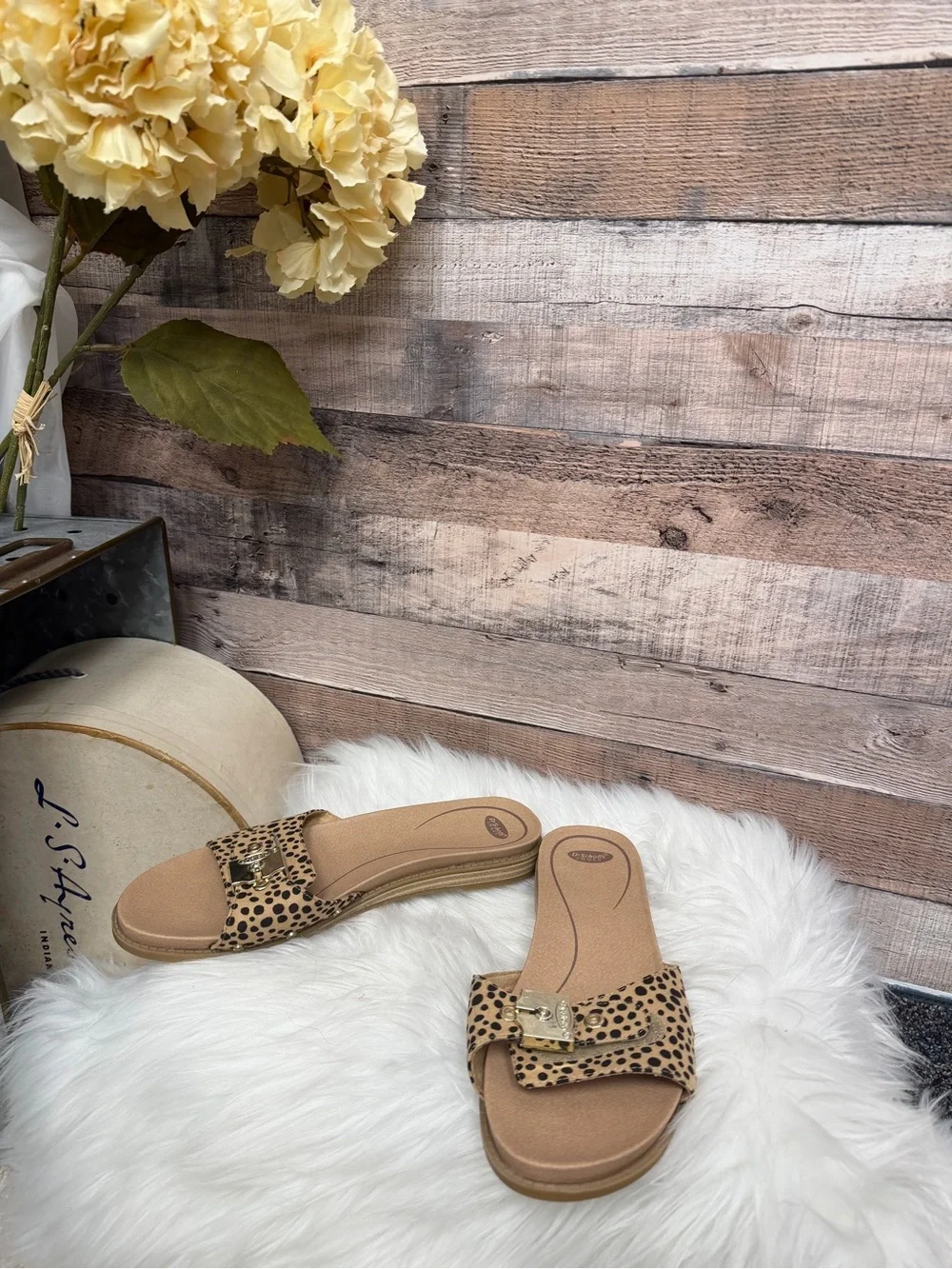Dr. Scholl's Leopard Print Slide Sandals with Gold Buckle